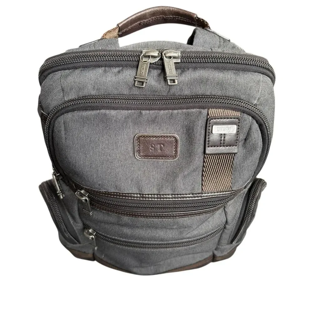 Tumi Gray Nylon Laptop Backpack Men One Size Multi Pocket Travel Bag Daypack